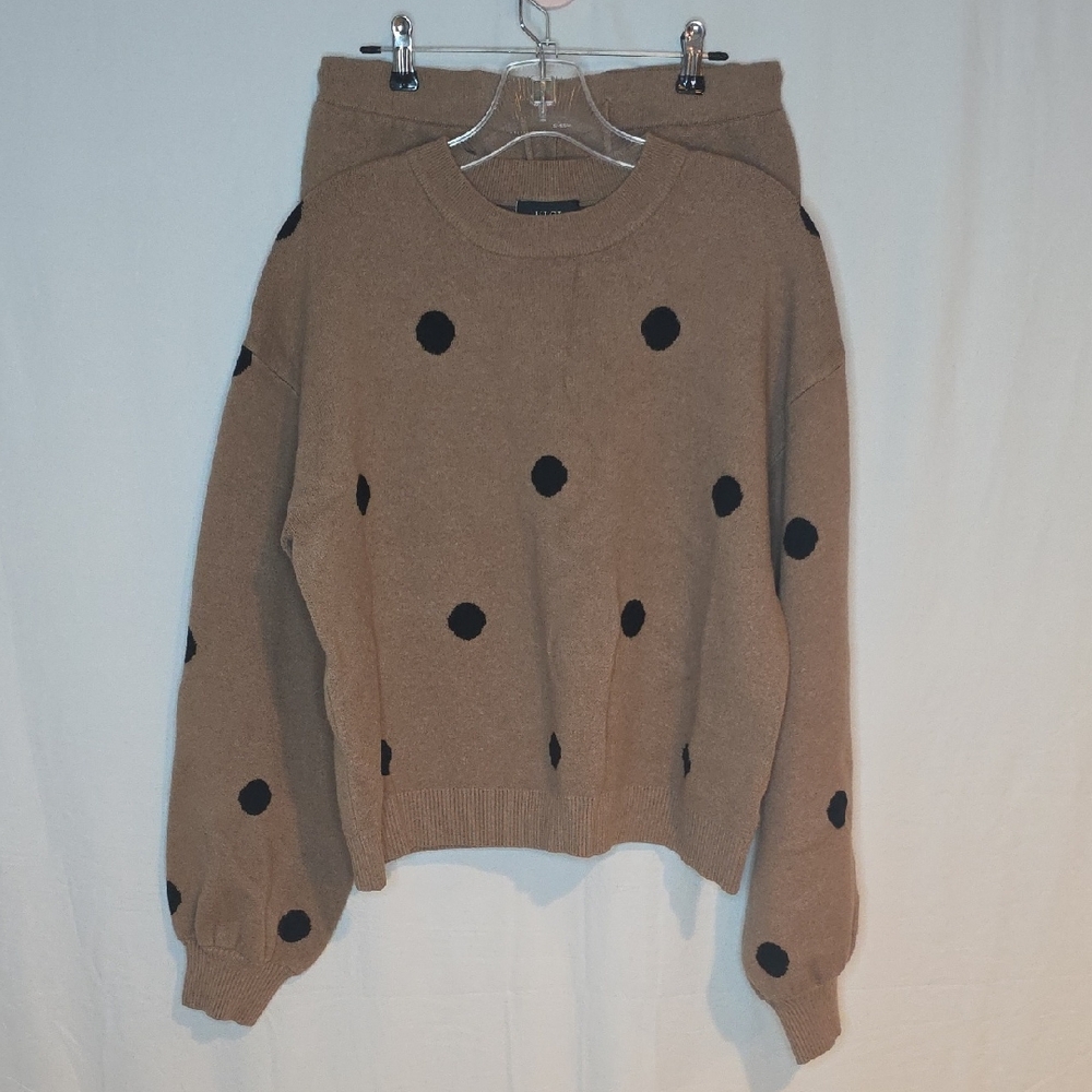 2 For 1 -Vici Tan and Black Polka Dot Sweater And Short Set